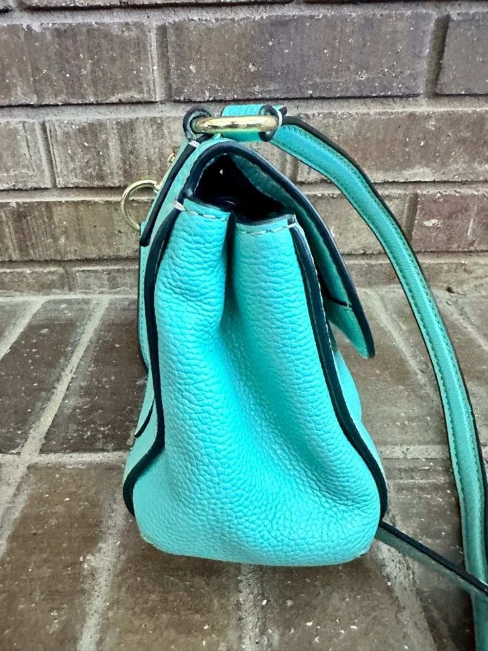 Marc Jacobs Turquoise Pebbled Leather Flap Crossbody Bag Boho Chic